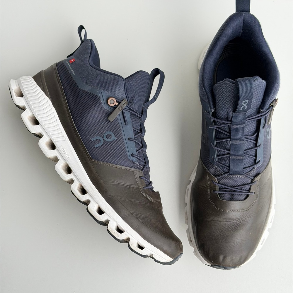 On Cloud Hi Waterproof Shoes Mens 13 Navy Brown Hiking Walking Outdoor Trail